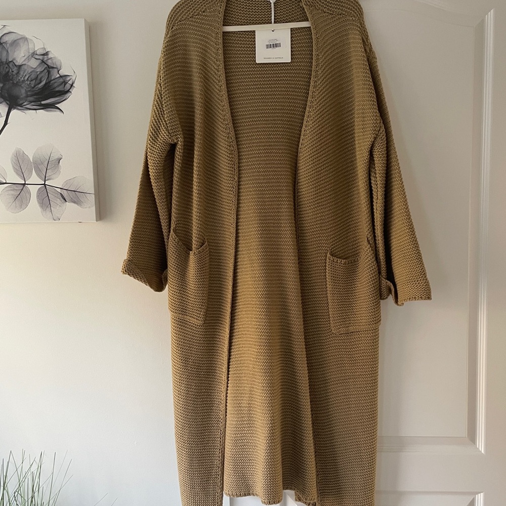 Women's Tan Open-Front Sweater